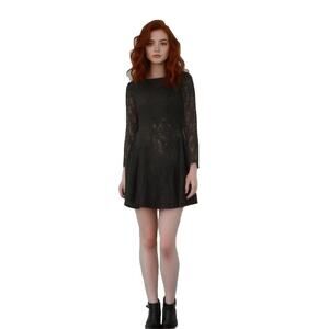 Altar'd State Black Lace Skater Dress, Gold Zipper - Medium